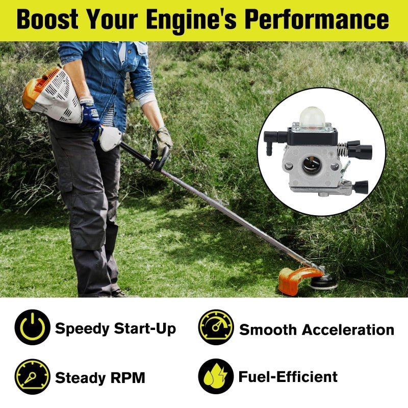 Butom FS55R FS45 FS38 Carburetor for Stihl HS45 FS 38 FS55 FS 45 FS46 FS55RC FS55RC HL45 FS46C KM55 FS45C FS55C Weed Eater Trimmer Replace C1Q-S97 C1Q-S186 - Image 3